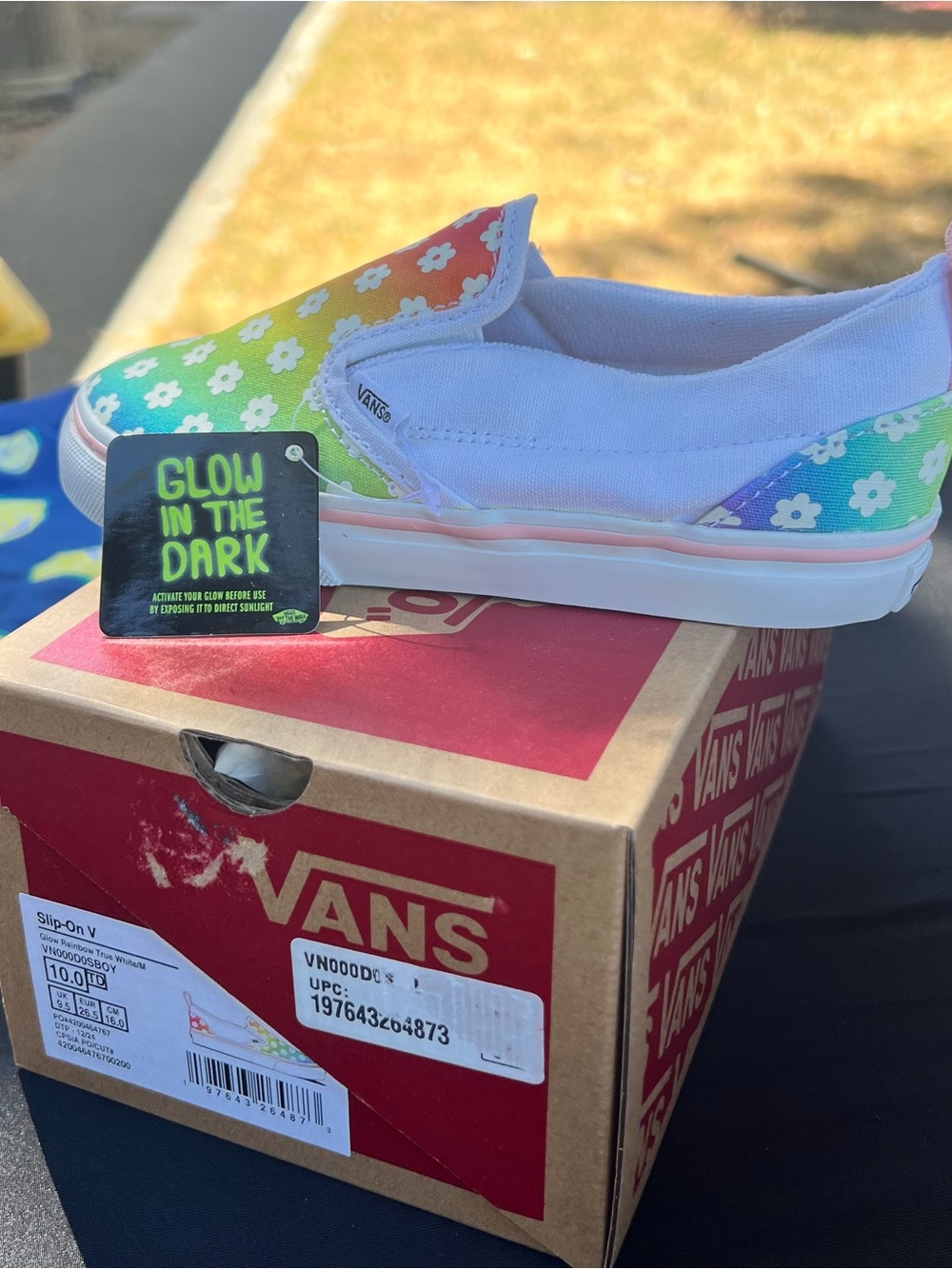 Vans Kids Glow-in-the-Dark Floral Slip-On - Rainbow White